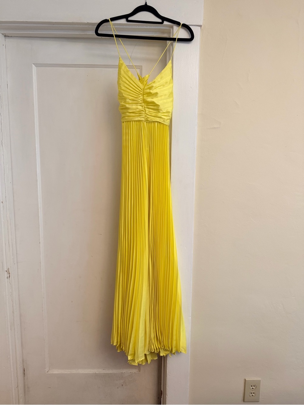 JardinVue Solid Pleated Sleeveless Maxi Dress Yellow NWT Size S